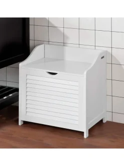 SoBuy Badmöbel<Wäschetruhe in Weiß - (B)50 x (H)53 x (T)35cm