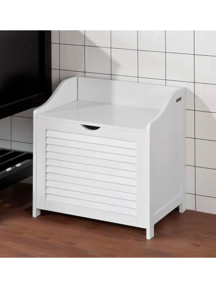 SoBuy Badmöbel<Wäschetruhe in Weiß - (B)50 x (H)53 x (T)35cm