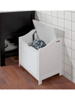 SoBuy Badmöbel<Wäschetruhe in Weiß - (B)50 x (H)53 x (T)35cm