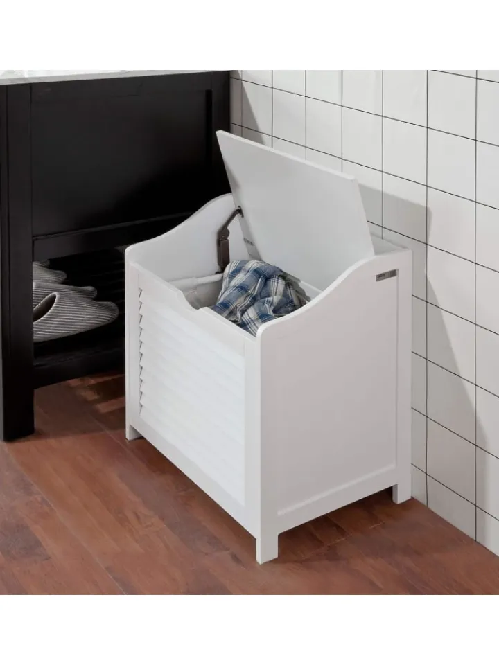SoBuy Badmöbel<Wäschetruhe in Weiß - (B)50 x (H)53 x (T)35cm