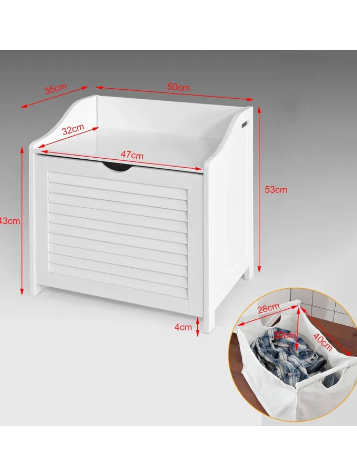 SoBuy Badmöbel<Wäschetruhe in Weiß - (B)50 x (H)53 x (T)35cm