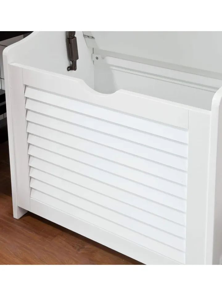 SoBuy Badmöbel<Wäschetruhe in Weiß - (B)50 x (H)53 x (T)35cm