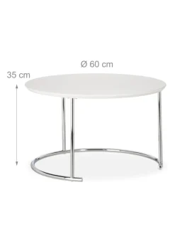 relaxdays Tische<2x Beistelltisch in Weiß - (H)60 x Ø 60 cm