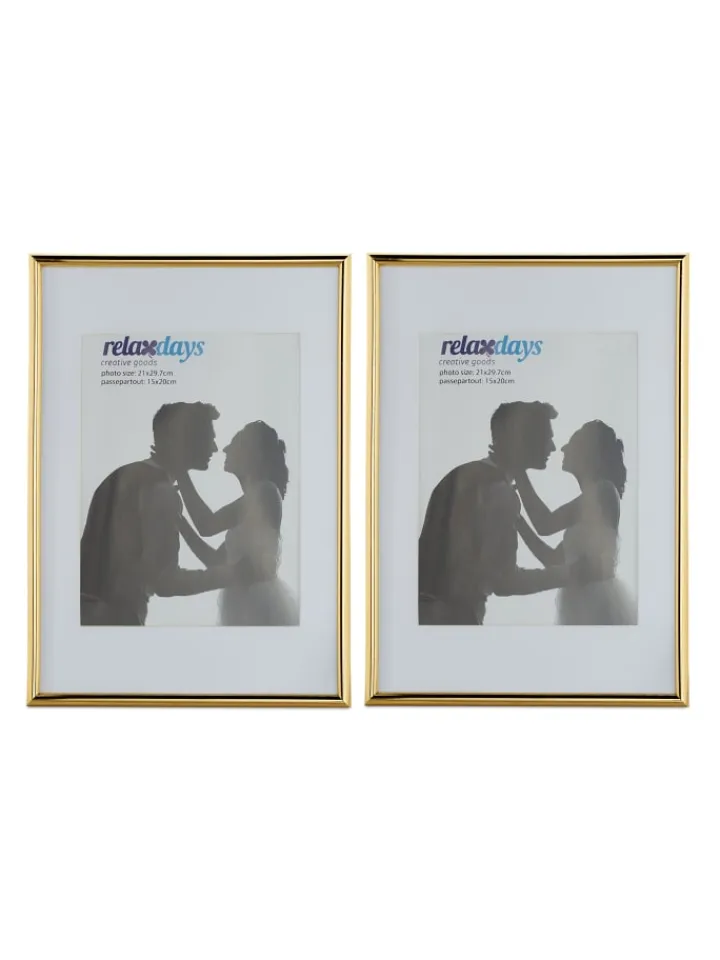 relaxdays Foto & Video<2x Bilderrahmen A4 in Gold