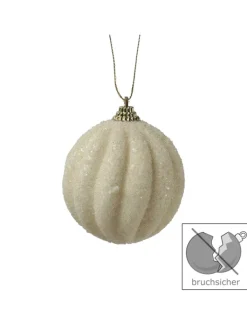 MARELIDA Weihnachtsschmuck<12x Christbaumkugeln Weihnachtskugeln bruchfest 2 Designs D: 8cm creme