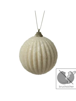 MARELIDA Weihnachtsschmuck<12x Christbaumkugeln Weihnachtskugeln bruchfest 2 Designs D: 8cm creme