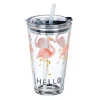 relaxdays Gedeckter Tisch<4x Glasbecher "Flamingo" in Transparent/ Pink - 450 ml