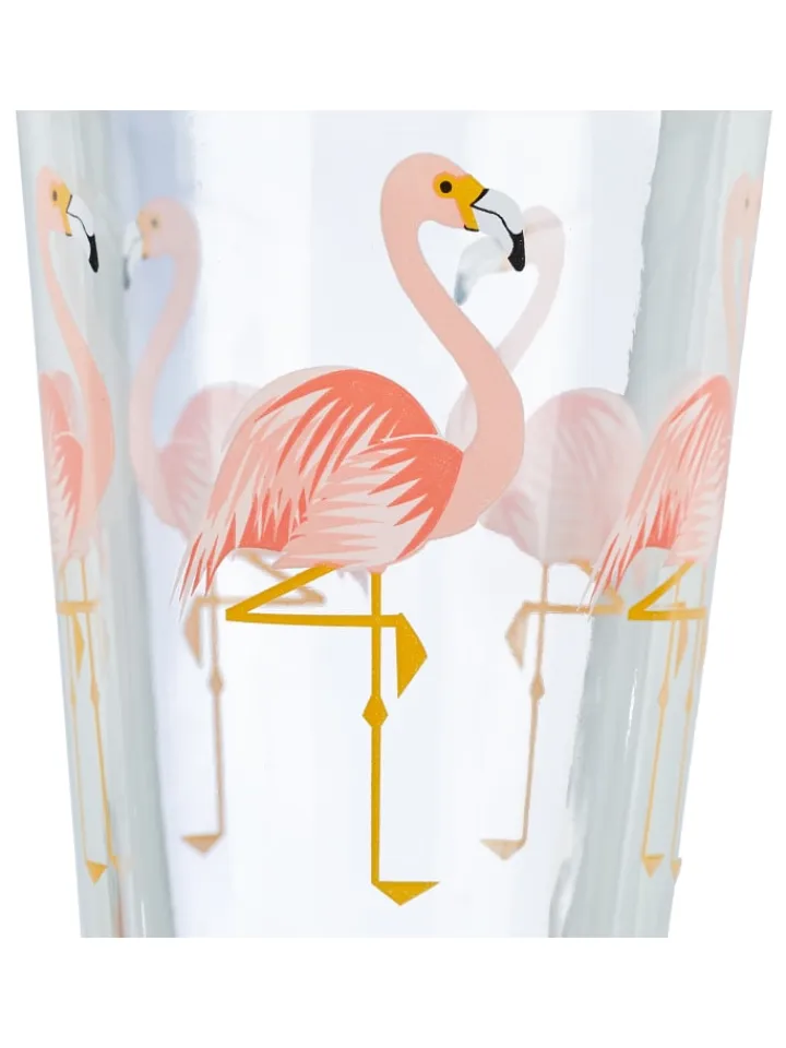 relaxdays Gedeckter Tisch<4x Glasbecher "Flamingo" in Transparent/ Pink - 450 ml