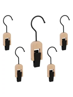 relaxdays Weitere Haushaltshelfer<5x Klemmhaken in Schwarz/ Natur
