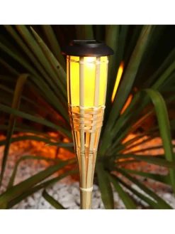 MARELIDA Gartendekoration<4x LED Solar Fackel Gartenfackel aus Bambus H: 60cm in natur
