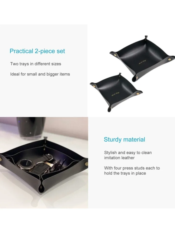 Intirilife Dekoschalen<2x Taschenleerer Schmuck Schlüselablage Kunstleder in Schwarz