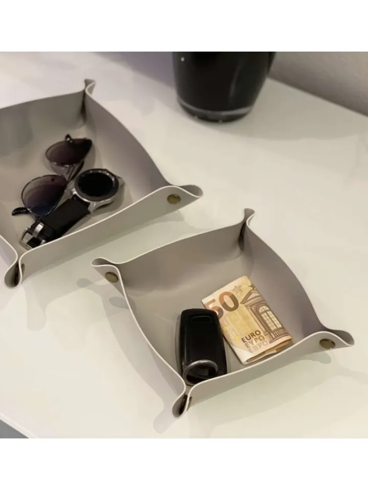 Intirilife Dekoschalen<2x Taschenleerer Schmuck Schlüselablage Kunstleder in Grau