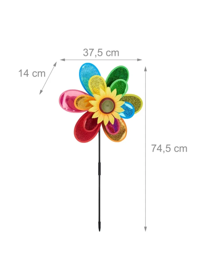 relaxdays Gartendekoration<2x Windrad in Bunt - (B)37,5 x (H)74,5 x (T)14 cm