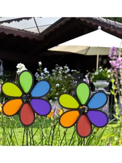 relaxdays Gartendekoration<2x Windrad in Bunt - (B)27 x (H)66 x (T)7 cm