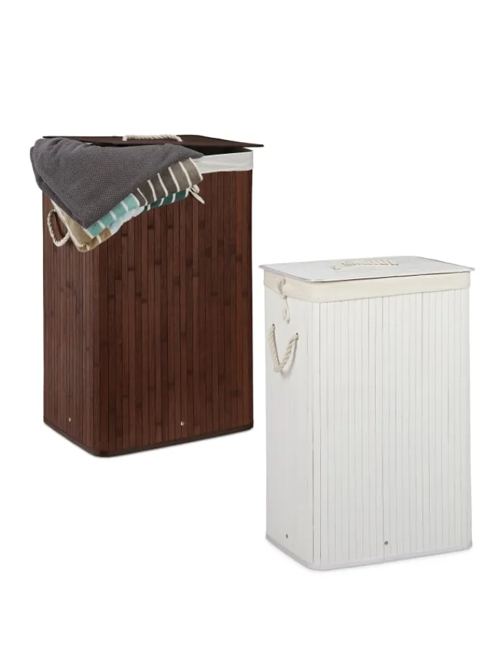 relaxdays Wäschekörbe & -Ständer<2x Wäschekorb in Braun/ Weiß - Je 83 l