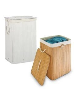 relaxdays Wäschekörbe & -Ständer<2x Wäschekorb in Natur/ Weiß - Je 83 l