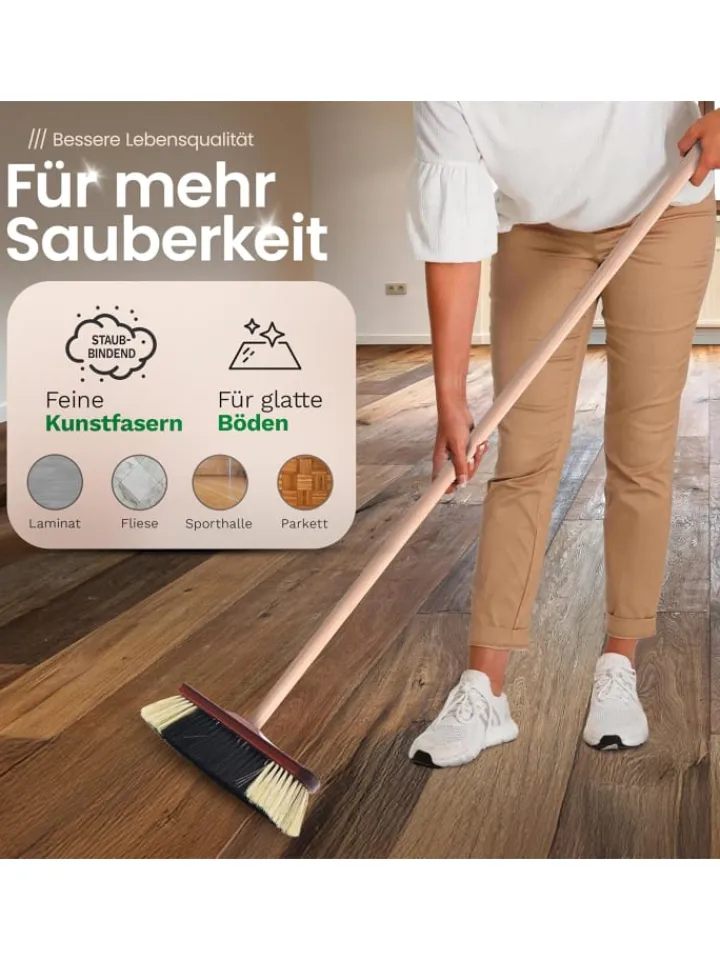 Novaliv Putz- & Waschutensilien<2X Zimmerbesen mit Stiel ROSSHAAR Mischung Besen weiche Borsten Schran in Braun