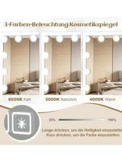 COSTWAY Spiegel<46x58cm Kosmetikspiegel mit Beleuchtung in Weiß