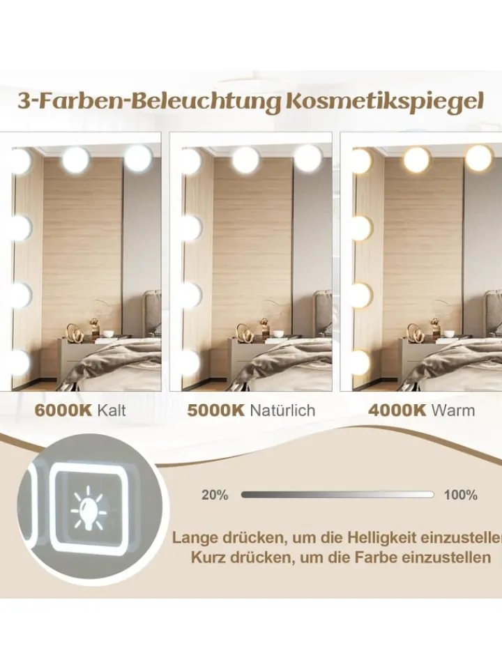 COSTWAY Spiegel<46x58cm Kosmetikspiegel mit Beleuchtung in Weiß