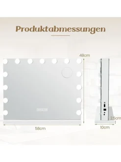 COSTWAY Spiegel<46x58cm Kosmetikspiegel mit Beleuchtung in Weiß