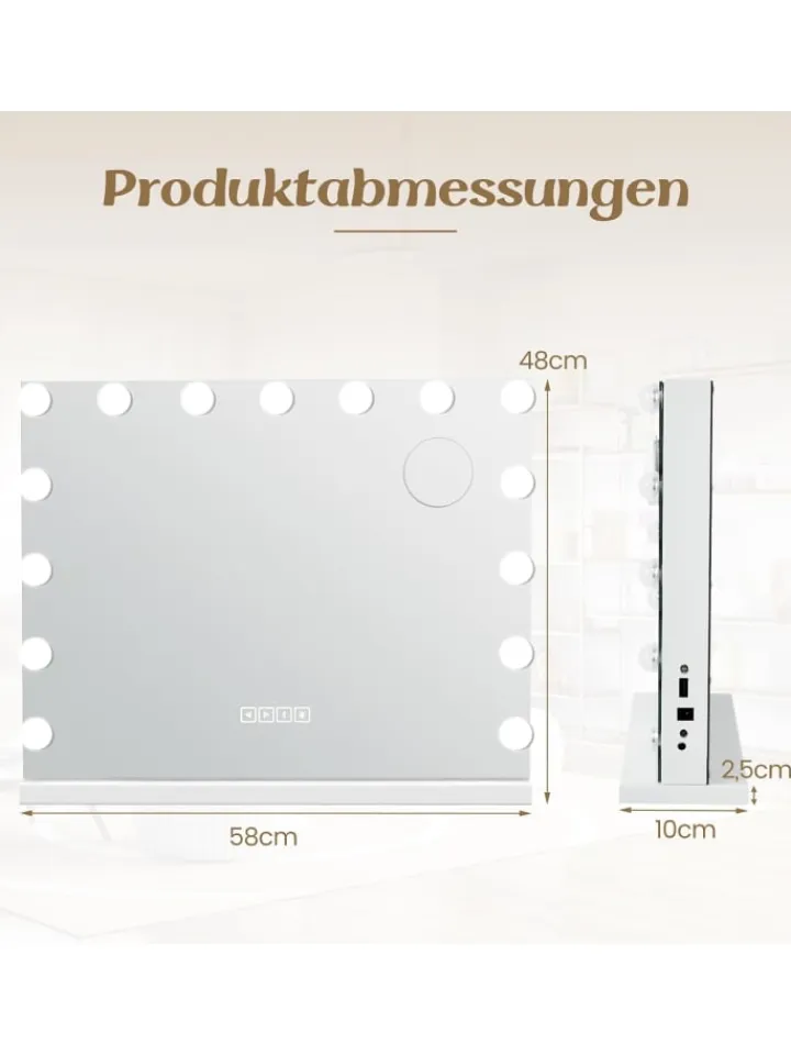 COSTWAY Spiegel<46x58cm Kosmetikspiegel mit Beleuchtung in Weiß
