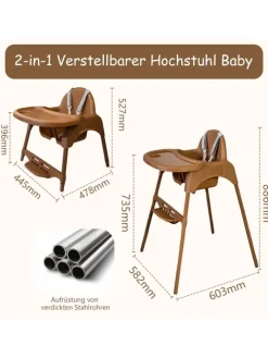 Yalion Babymöbel<Hochstuhl für Babys, höhenverstellbar, abnehmbares Tablett