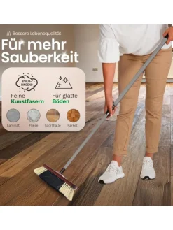 Novaliv Putz- & Waschutensilien<Zimmerbesen mit Stiel ROSSHAAR Mischung Besen weiche Borsten Schrankbe in Braun