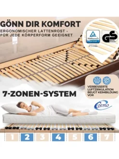 Coemo Betten & Matratzen<7-Zonen Lattenrost Kopfteil verstellbar 90x200 cm in Natur