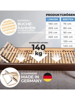 Coemo Betten & Matratzen<7-Zonen Lattenrost Kopfteil verstellbar 90x200 cm in Natur