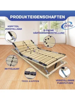 Coemo Betten & Matratzen<7-Zonen Lattenrost PREMIUM Kopf-Fußteil verstellbar in Natur