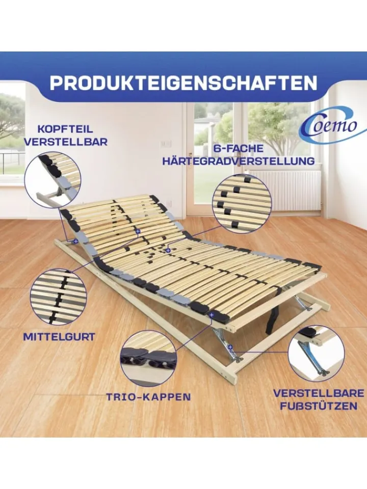Coemo Betten & Matratzen<7-Zonen Lattenrost PREMIUM Kopf-Fußteil verstellbar in Natur