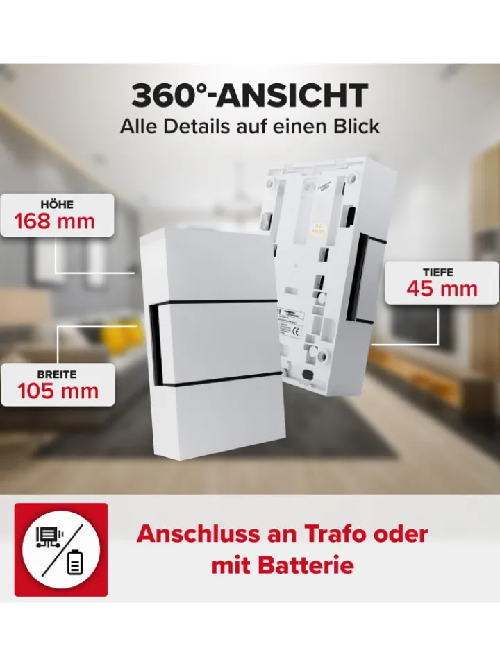 Heidemann Smarthome & Wetterstationen<Zweiklang-Gong Ibis 8V reinweiß 82 dB Funkklingel