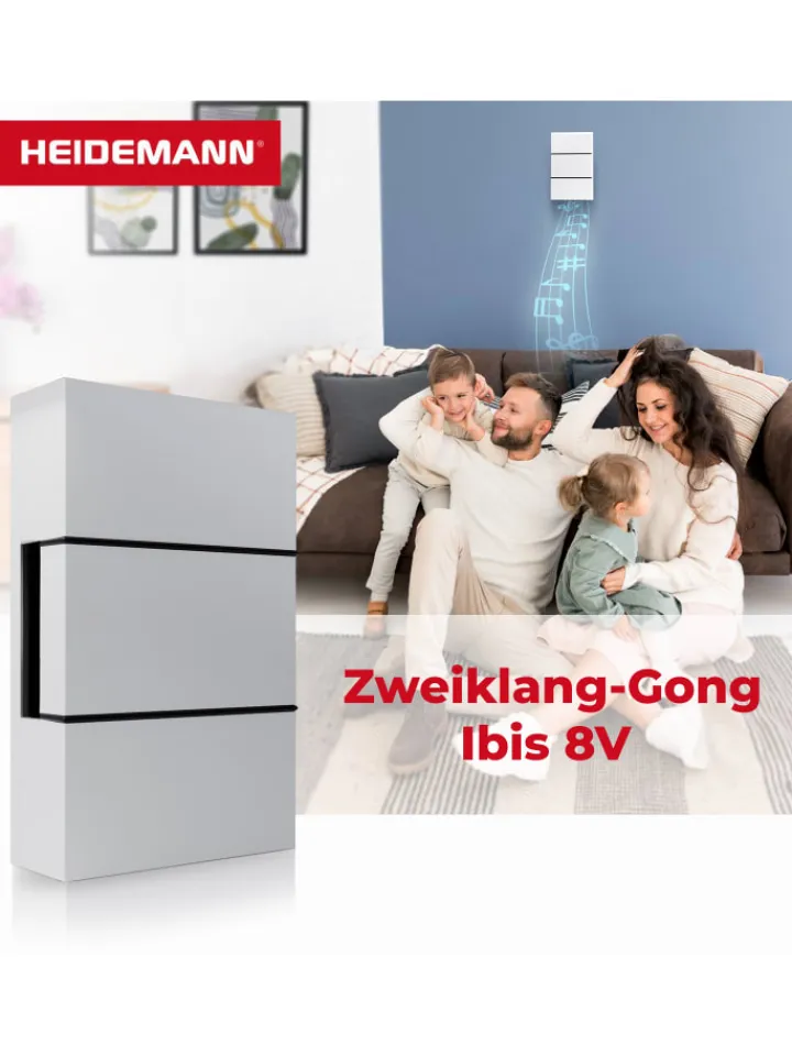 Heidemann Smarthome & Wetterstationen<Zweiklang-Gong Ibis 8V reinweiß 82 dB Funkklingel